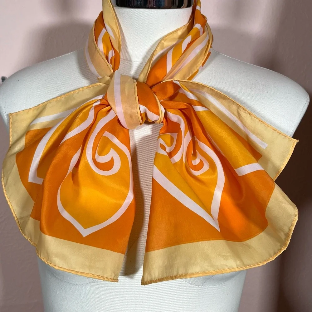 Vintage 60 70 Mod Retro Art Deco Orange Yellow Long Skinny Scarf - Picture 3 of 16